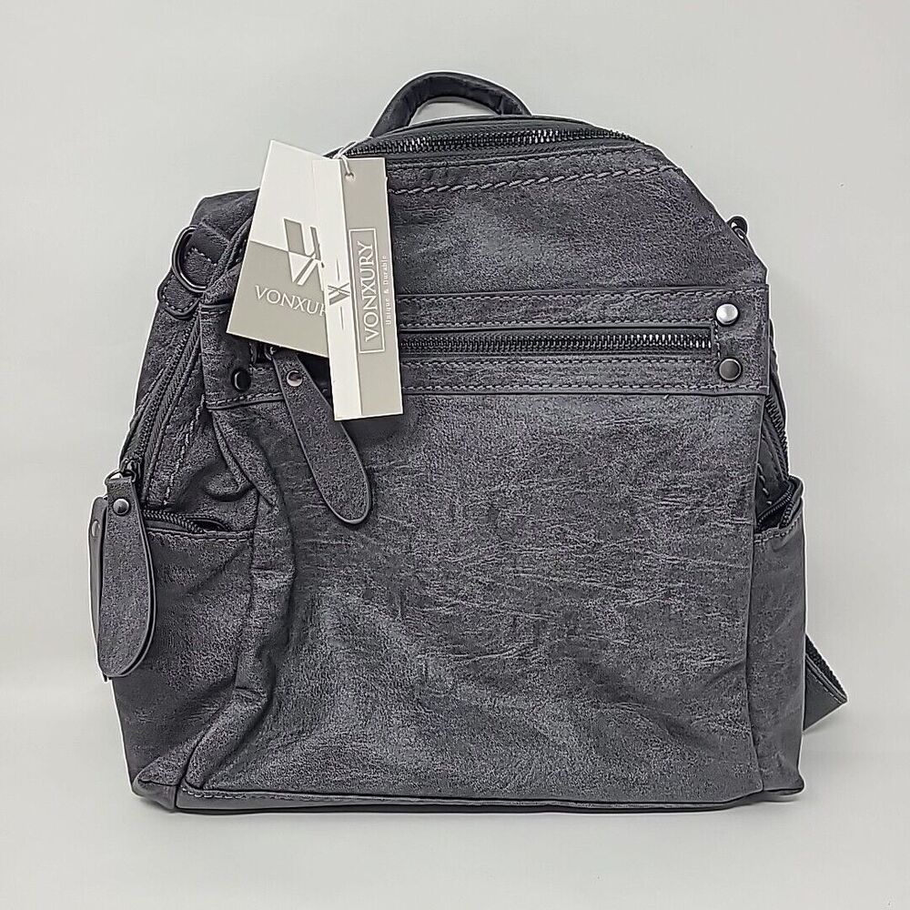 VX VONXURY Backpack Purse for Women, PU Leather Fashion Convertible Grey